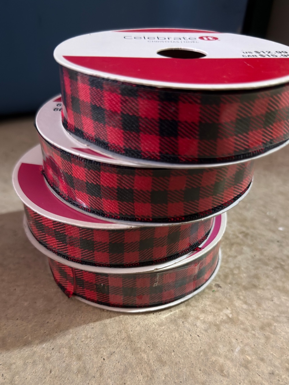Celebrate It Red and Black Plaid Ribbon Rolls - 4 Pack
